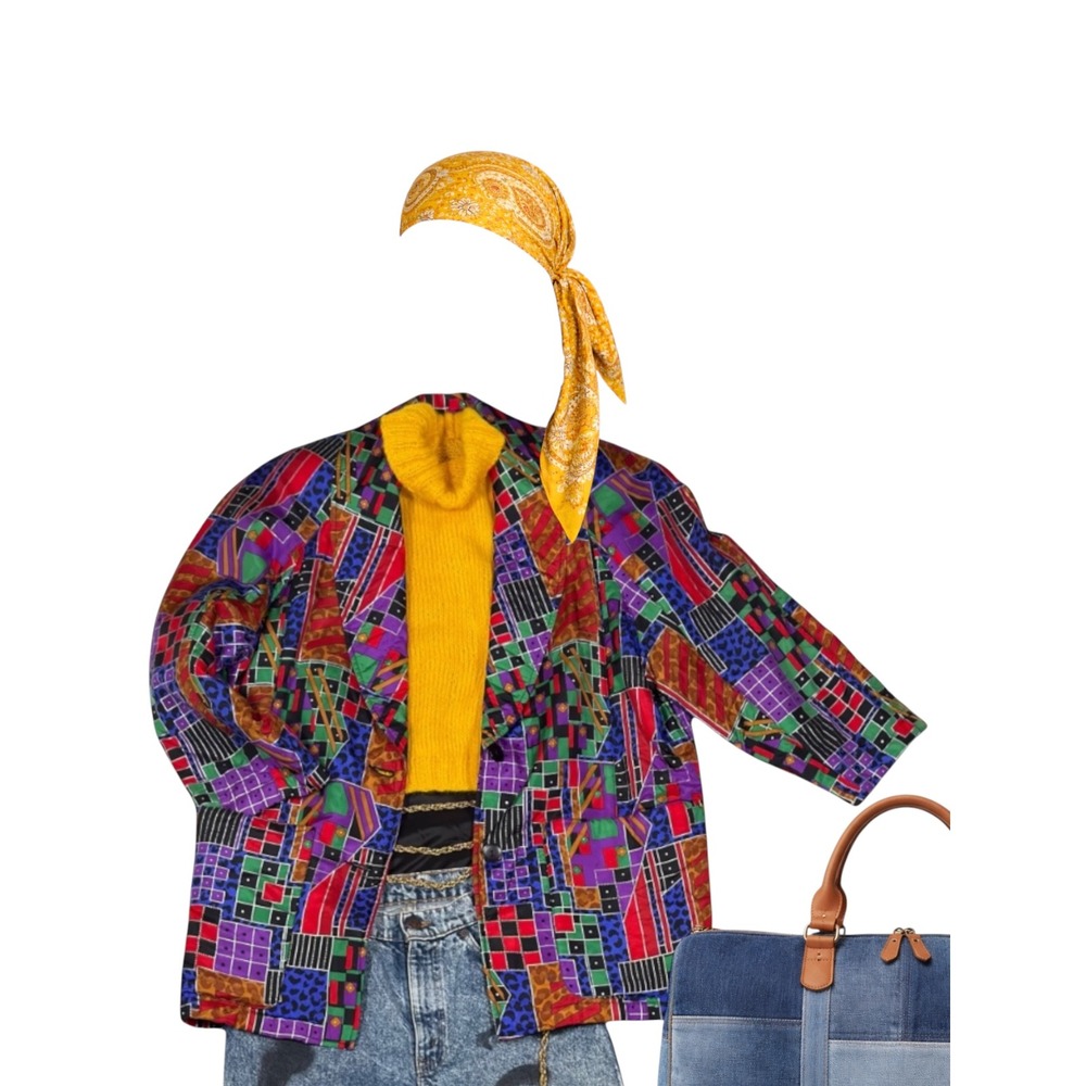 Vintage Alan Douglas Womens Multicolor Geometric Print Silk Blazer‎ - Picture 4 of 4